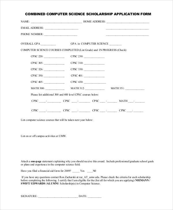 combined scholarship application form