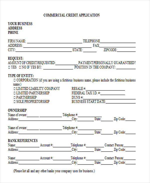 Free Commercial Credit Application Form Template In Ms Word Hot Sex Picture 6493