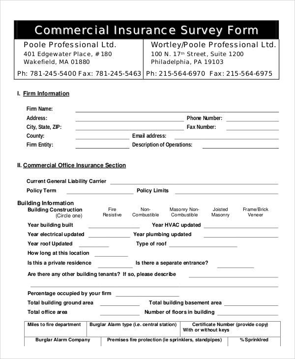 commercial insurance survey form