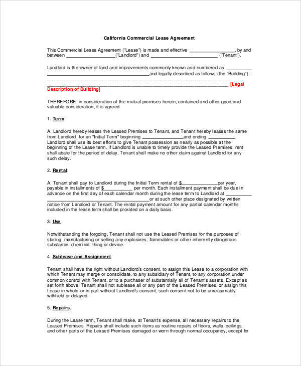 commercial lease agreement form in pdf