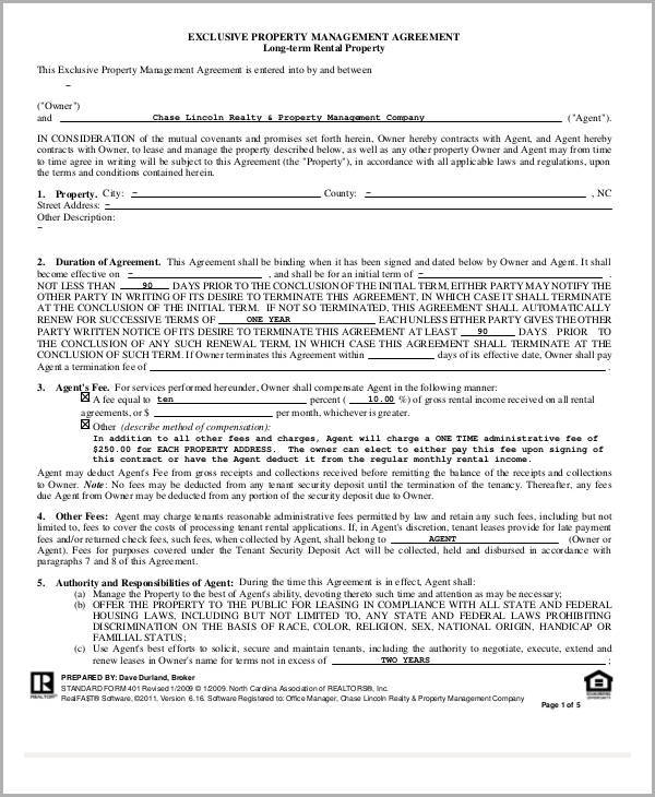 commercial property management agreement form example1