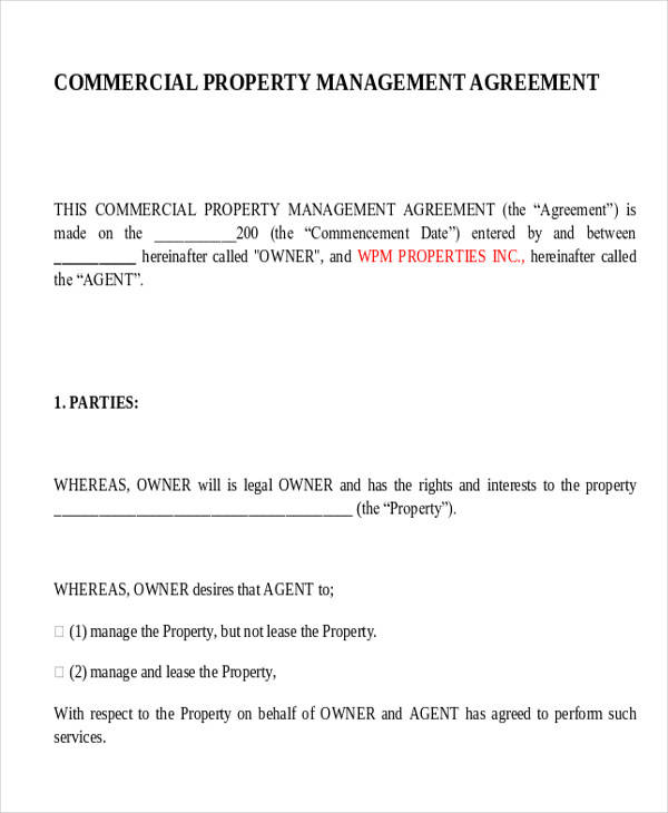 commercial property management agreement