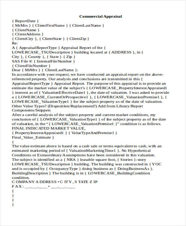 commercial real estate appraisal format pdf