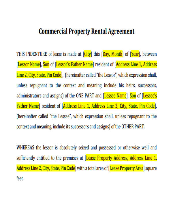 commercial property rental lease agreement