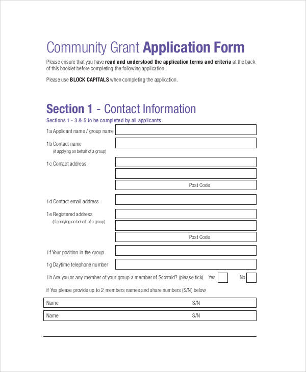 community grant application form