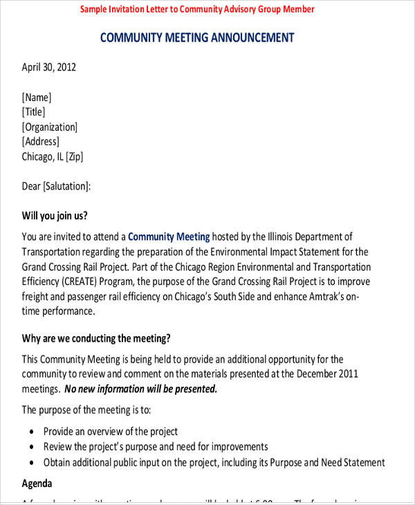 community meeting invitation letter