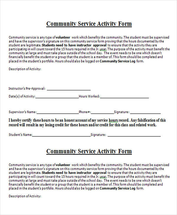 community service activity form