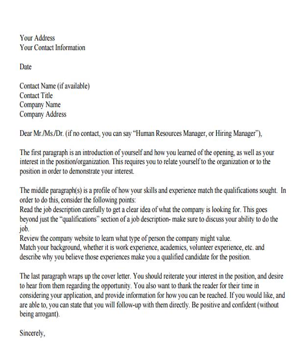 Cover Letter Introduction Sample - Online Cover Letter Library