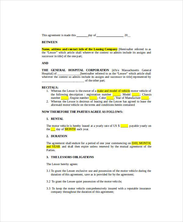 company lease agreement letter