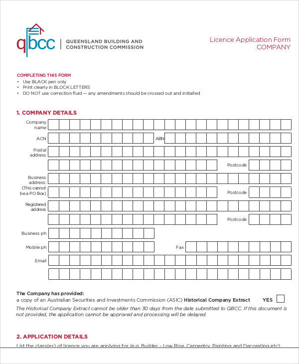 company licence application form
