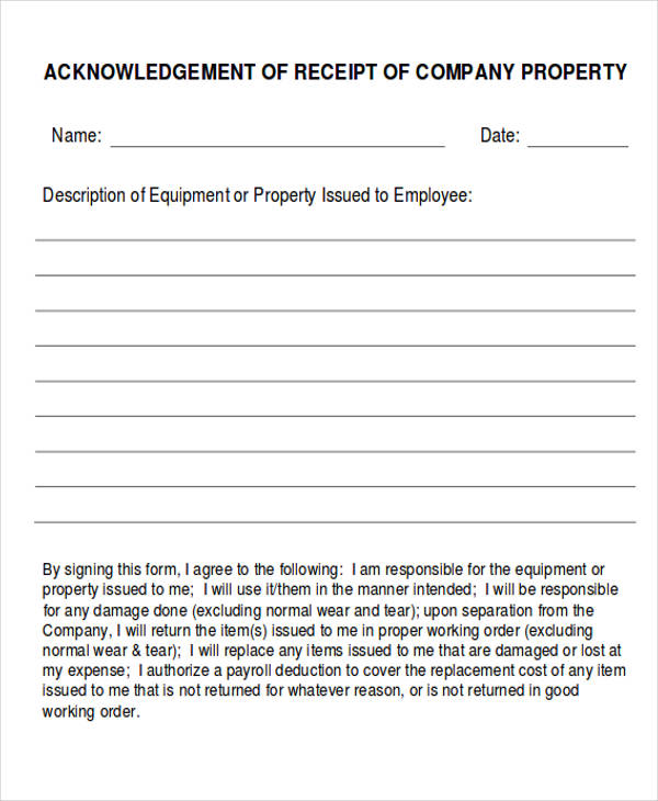 company property agreement letter