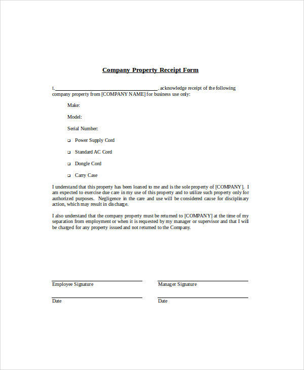 company property receipt form