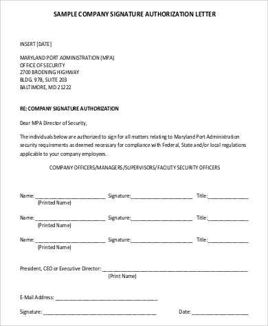 company signature authorization letter format