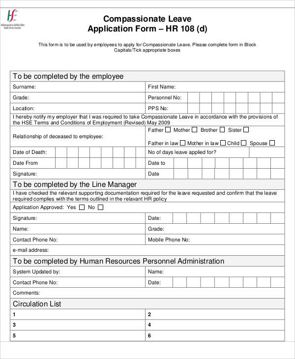 compassionate leave application form