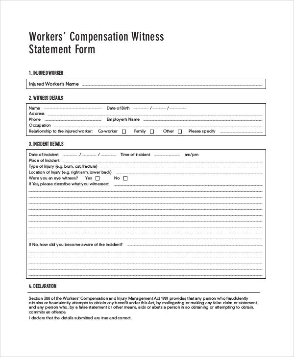 compensation witness statement form