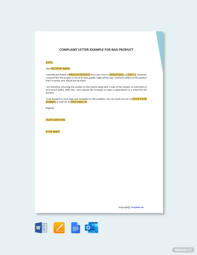 complaint letter example for bad product template