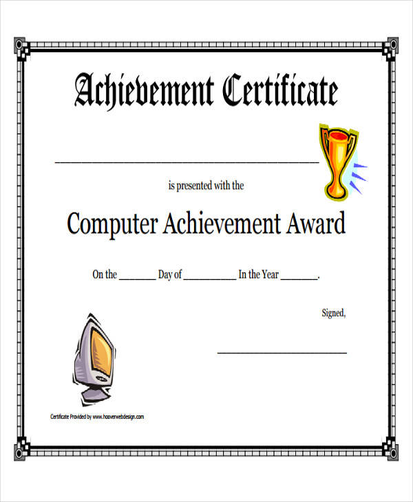 computer achievement award certificate