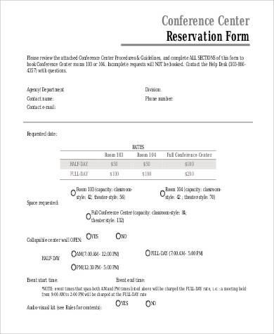 conference center reservation form