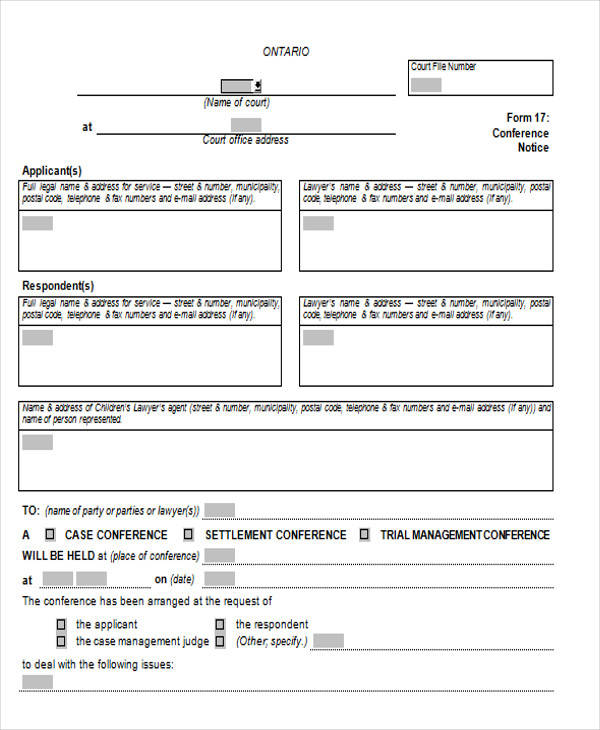 conference notice form example