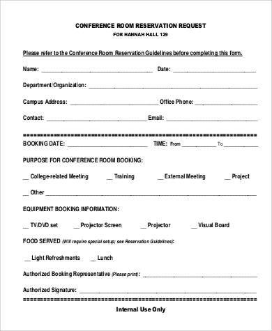 conference room reservation request form format