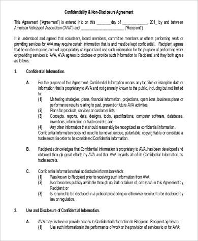 Non Disclosure Agreement Nda Template Sample