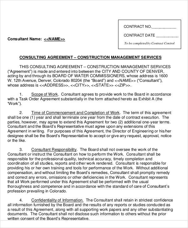 construction consulting agreement sample