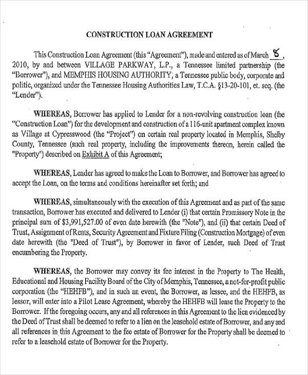 Construction Loan Agreement Template