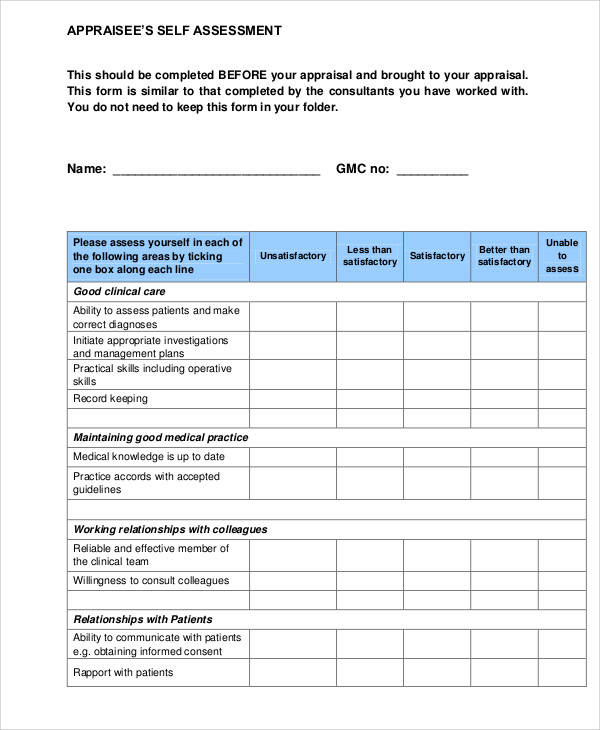 consultant performance appraisal form
