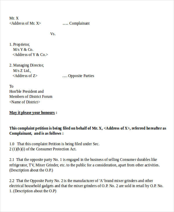 Sample Consumer Complaint Letter The Document Template