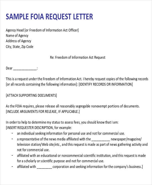 Sample Letter Request For Information To 9019