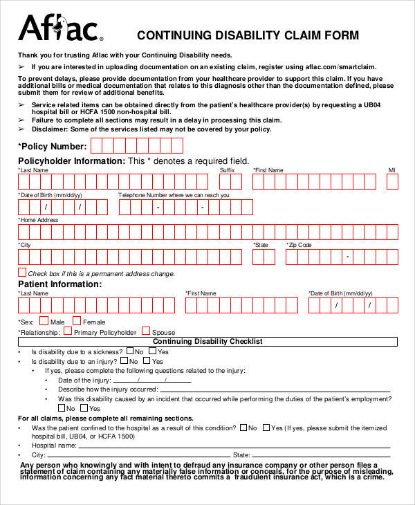 continued disability claim form