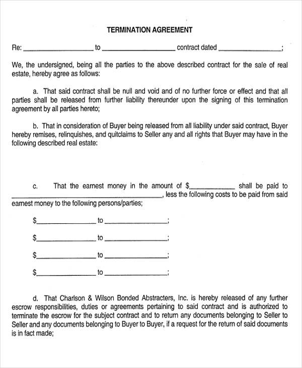 contract termination agreement form