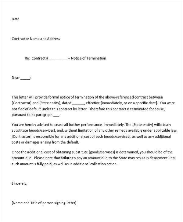 contract termination letter to customer