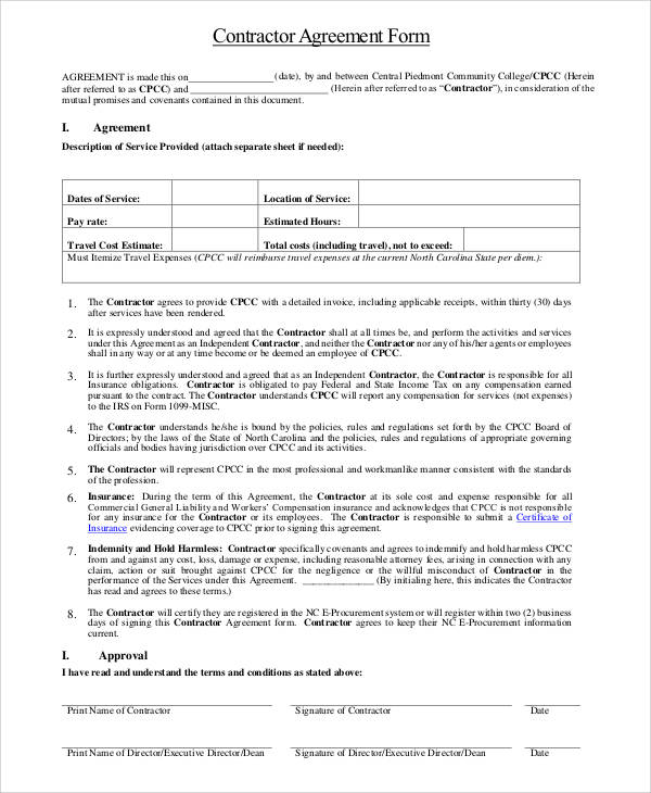 contractor agreement form pdf