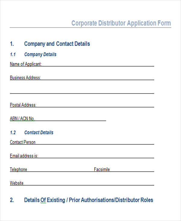 corporate distributor application form