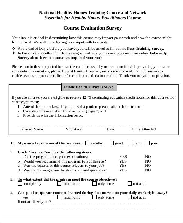 course evaluation survey form