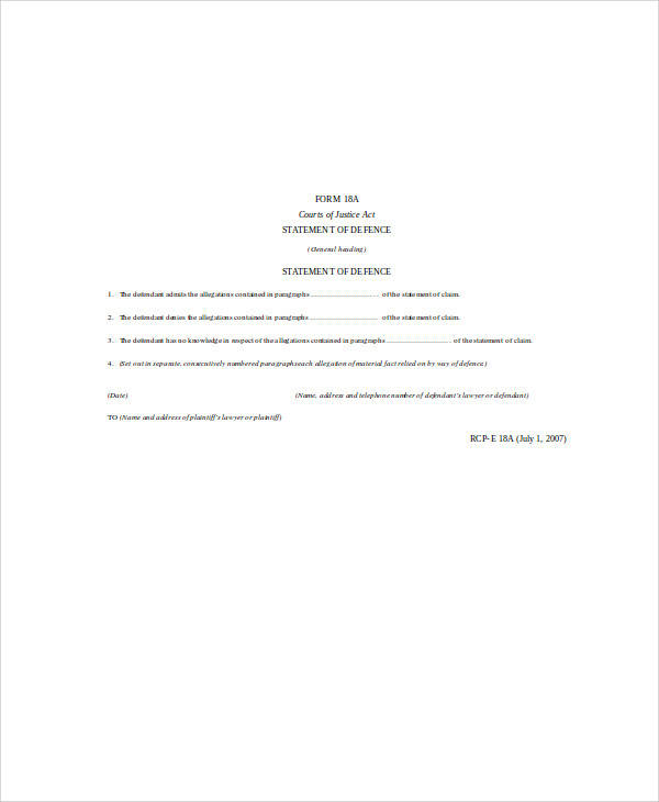 court defence statement form