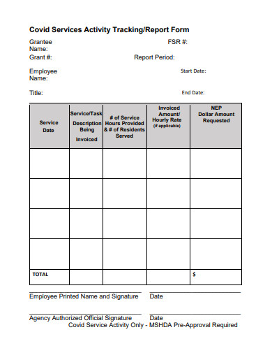 covid services activity tracking form