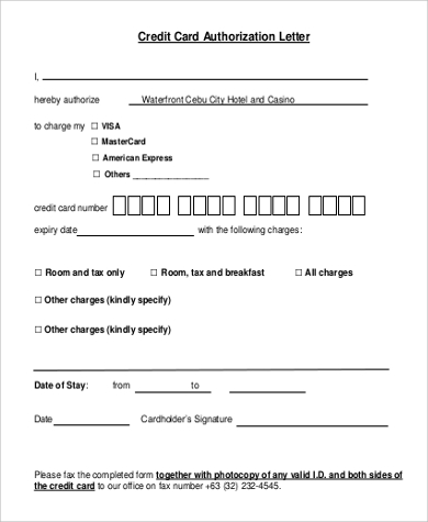 credit card authorization letter format