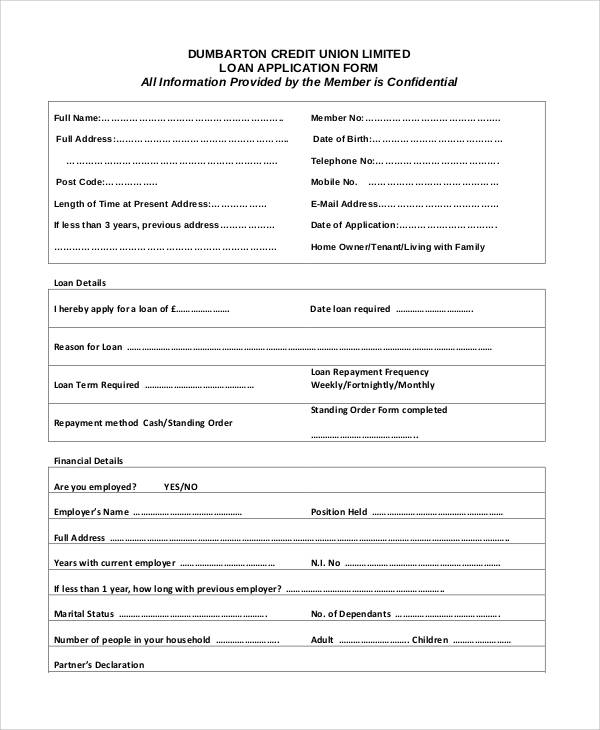 credit union loan application form