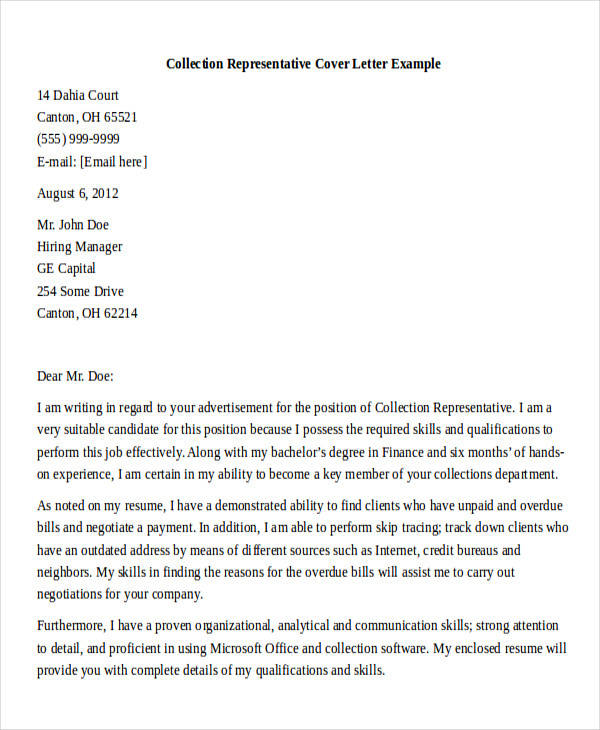 credit and collection cover letter