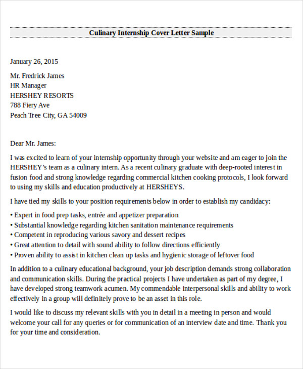 application letter for culinary job