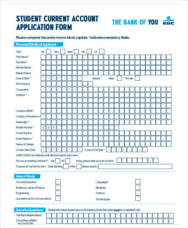 current account application form