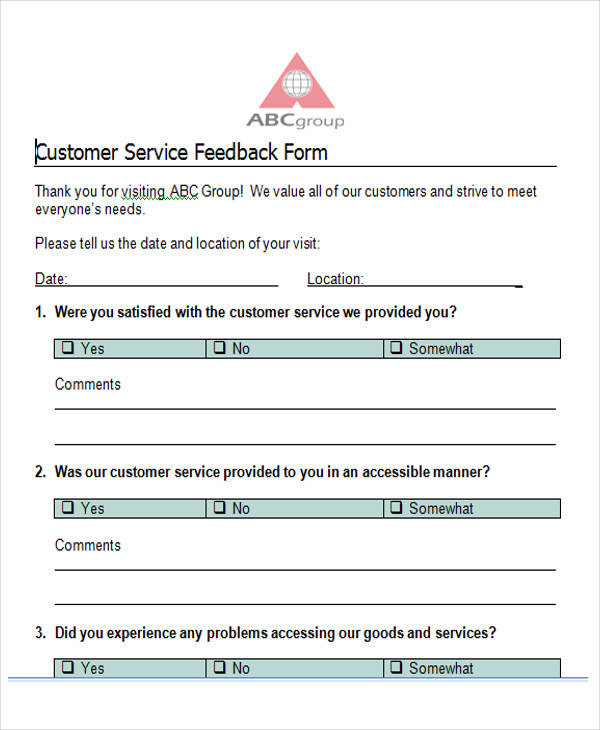customer feeedback survey form