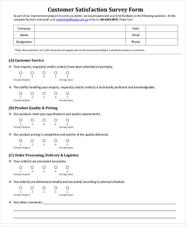 customer satisfaction survey form