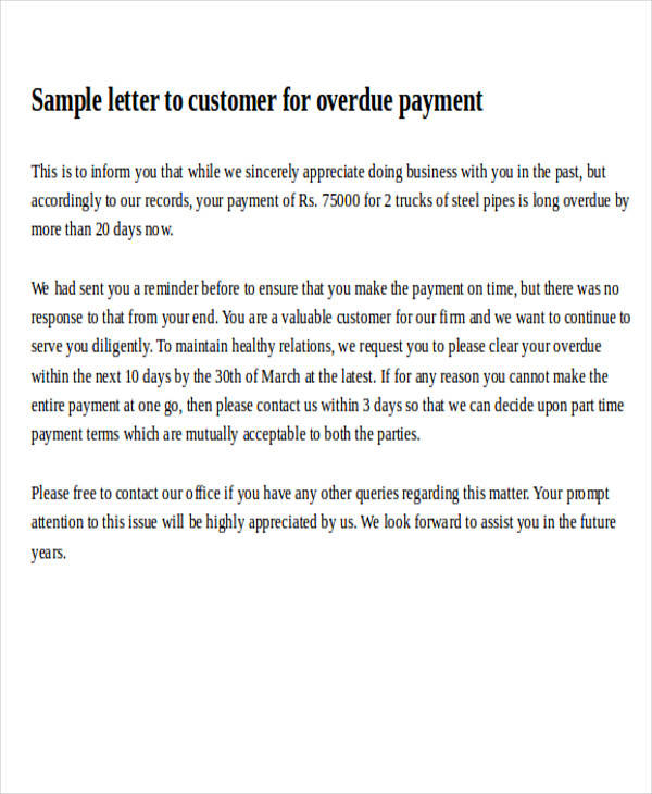 customer payment request letter