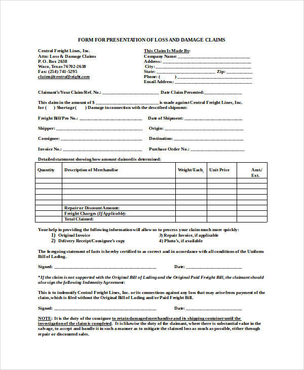Free 27 Sample Claim Forms In Ms Word