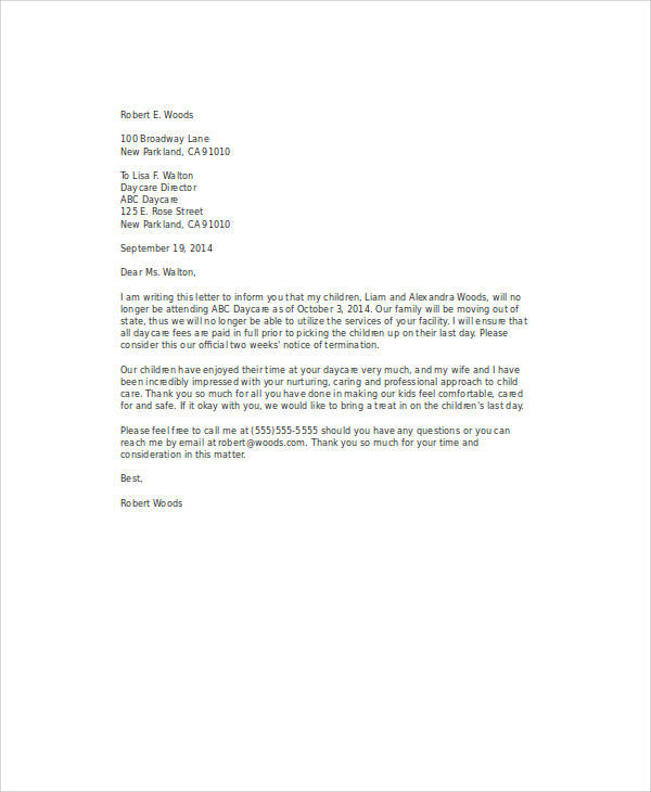 day care service termination letter
