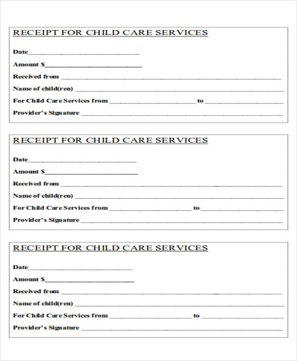 daycare payment receipt form