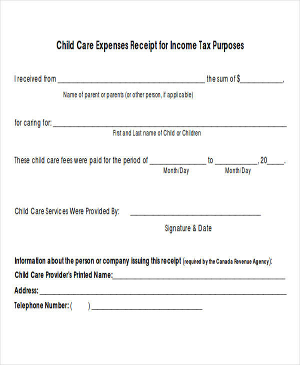 daycare tax receipt form